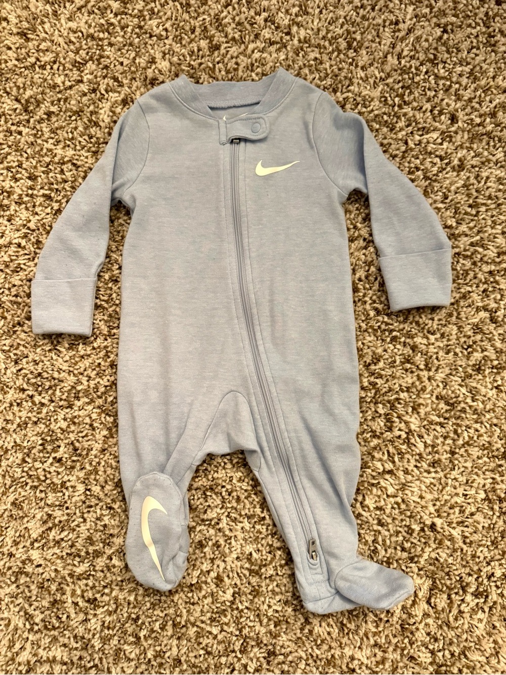 Nike Light Blue Baby Footed One-Piece with Swoosh